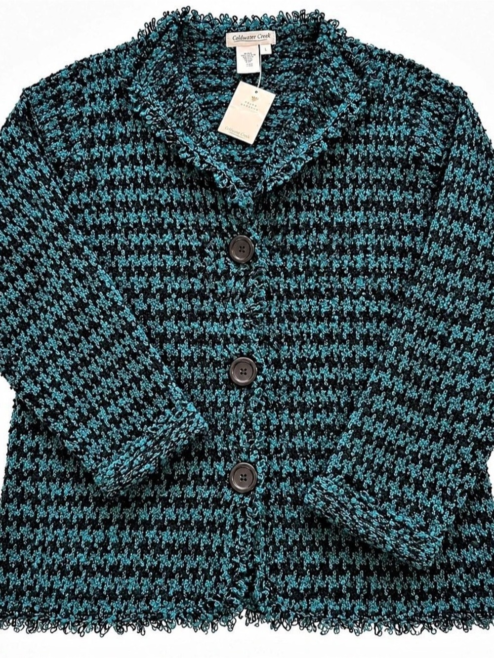Art to Wear Teal Black Boucle Textured Cardigan Jacket Size Medium